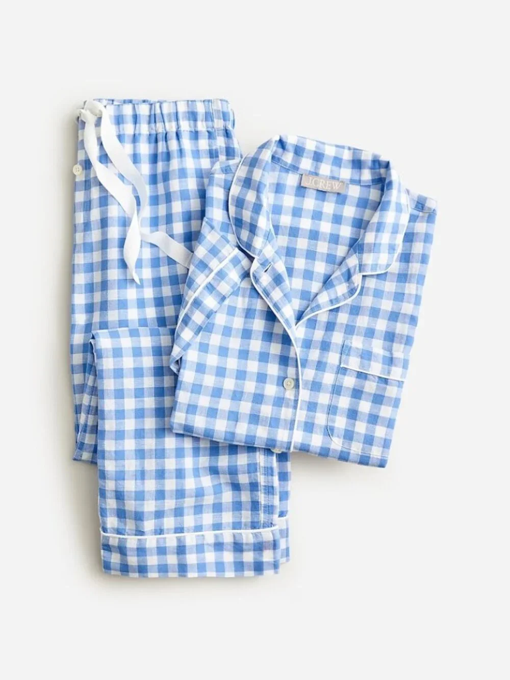 J.Crew Women's Premium Gingham Pajama Set in Cotton-Linen Blend